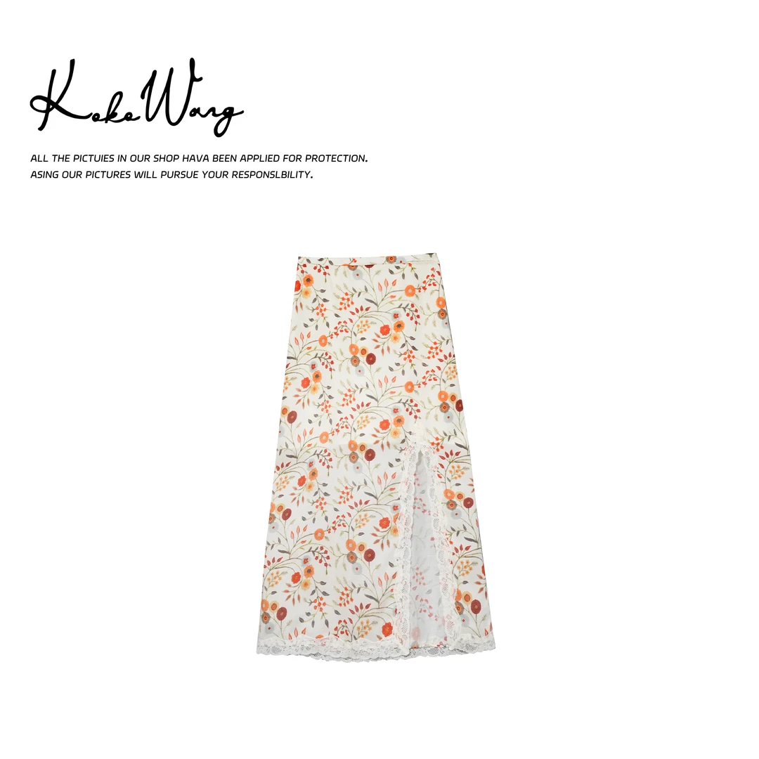 KOKO WANG春夏蕾丝拼接侧开叉高腰显瘦百搭半身裙525705C17Q45