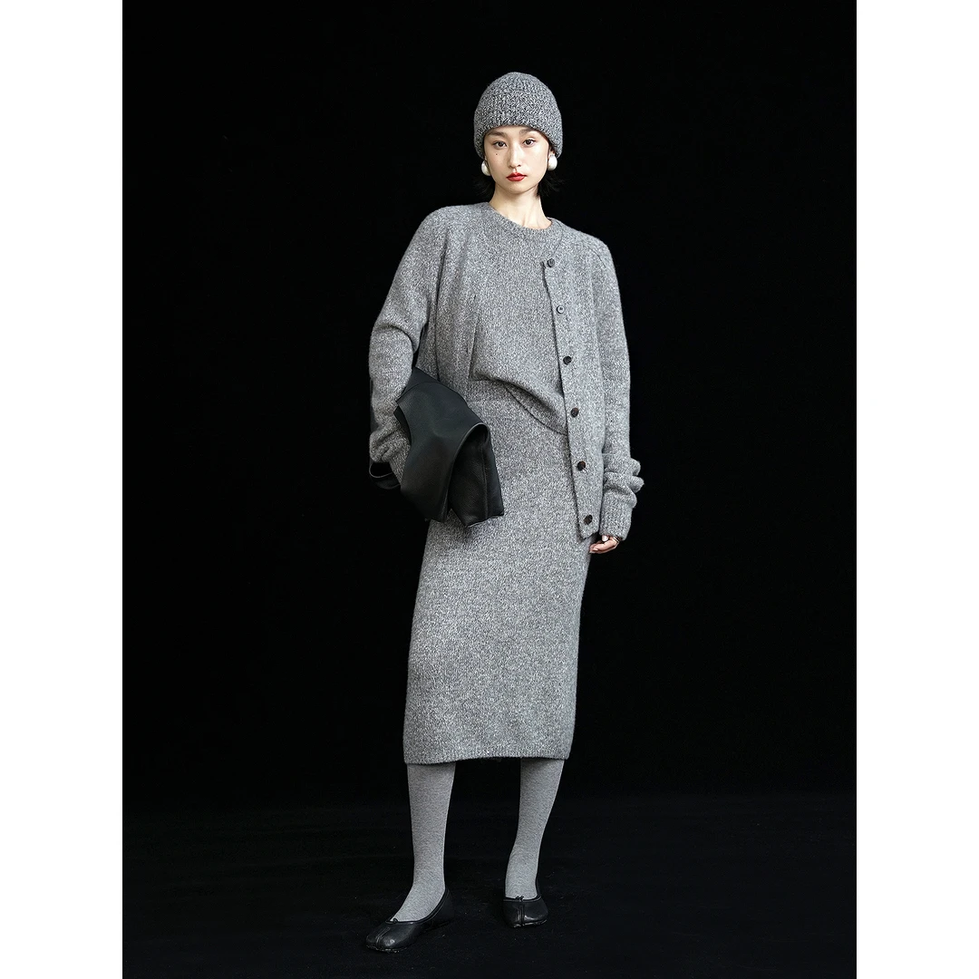 LemonChen日常华丽 康赛尼真丝羊绒亮片花纱短袖套头衫开衫半裙