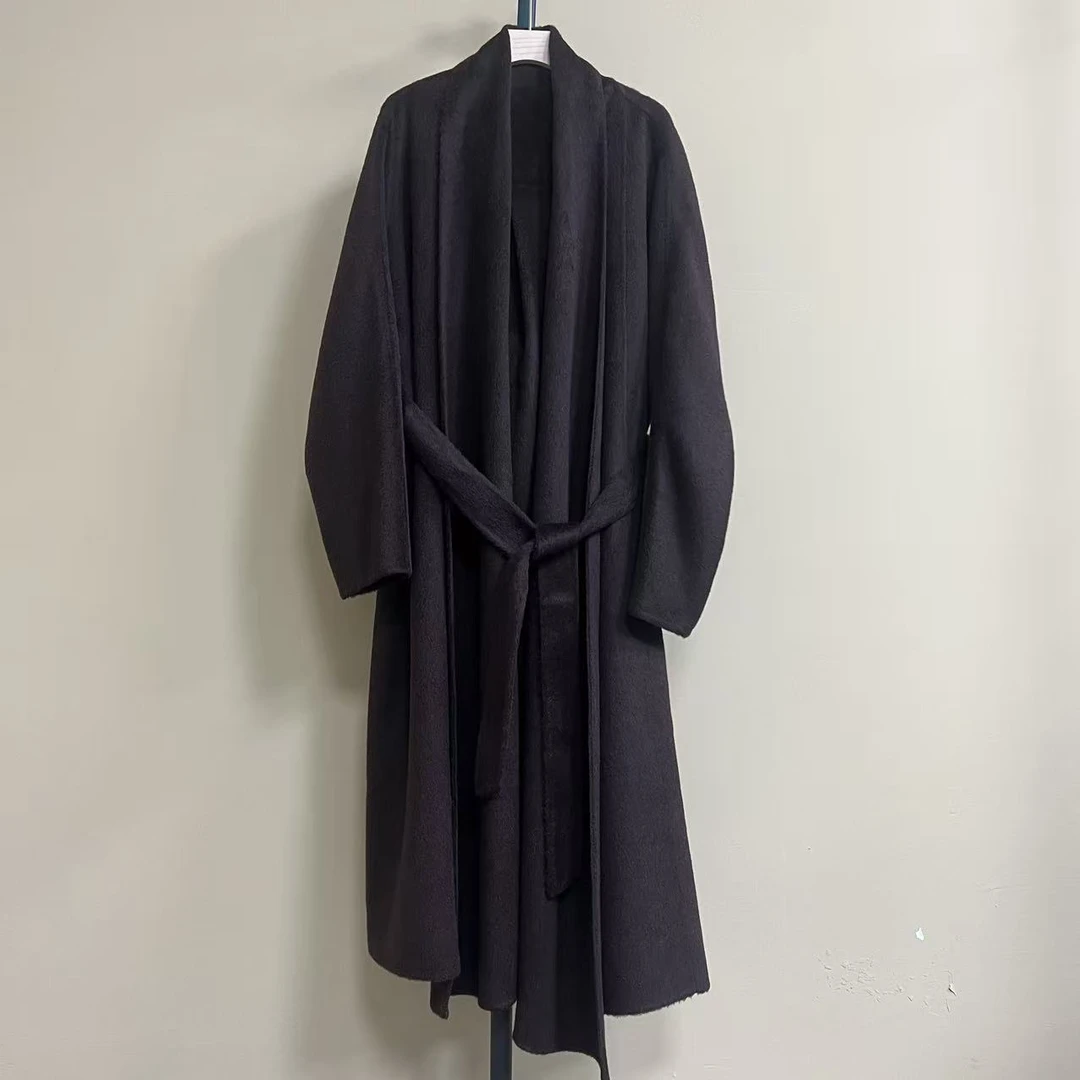 女长款100%驼绒时尚外套宽松保暖大衣设计师简约女装外套百搭