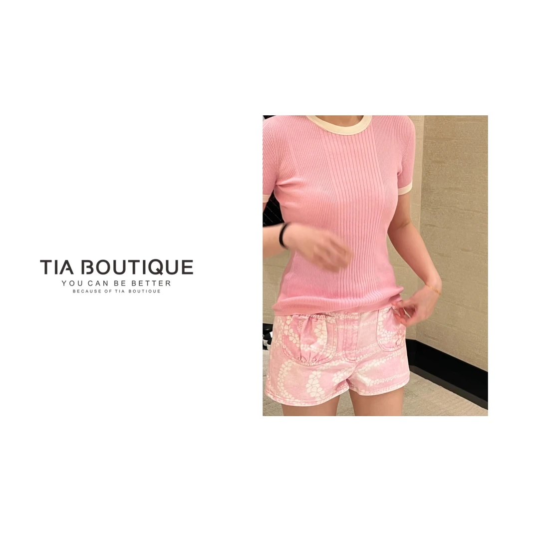 【夏威夷短袖】coco beach沙滩系vicC钻扣糖果拼色短袖上衣T SY0174