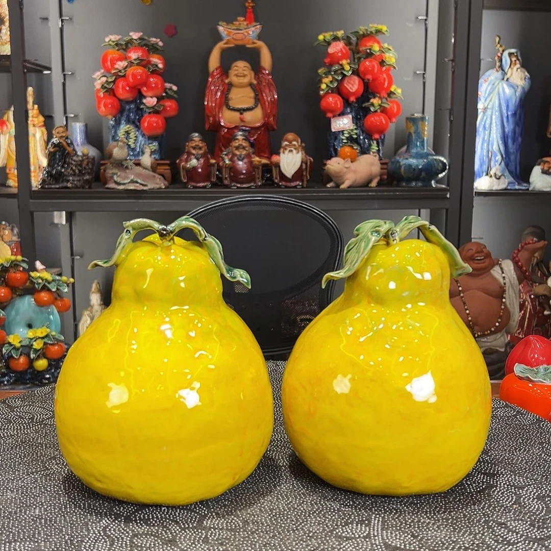 柚子石湾陶艺摆件纯手工制作