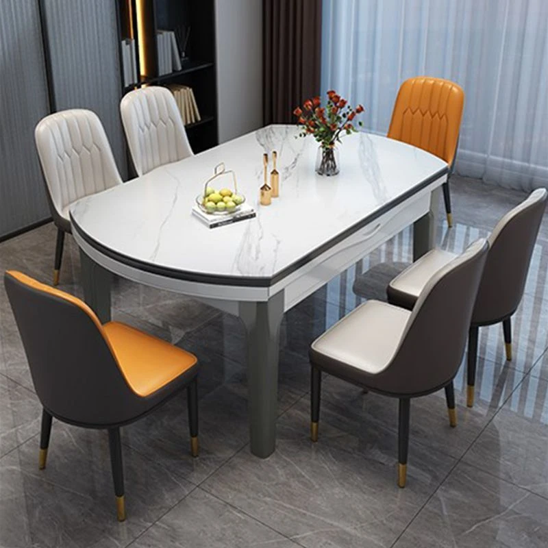 2025款岩板餐桌椅组合可伸缩长方形带电磁炉转盘折叠实木可变圆桌