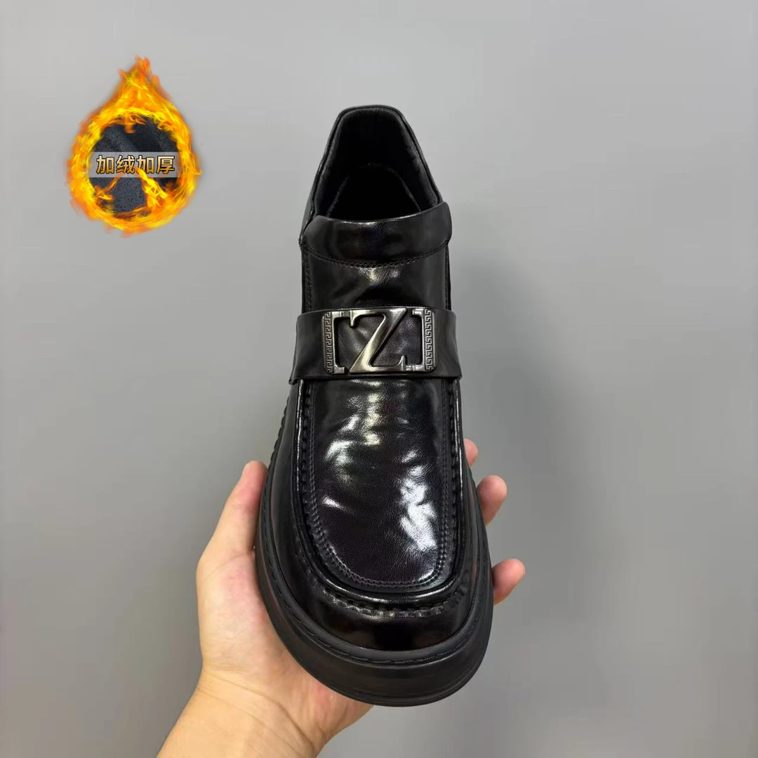 欧洲站秋季真皮圆头一脚蹬厚底乐福鞋商务休闲豆豆鞋子男百搭舒适