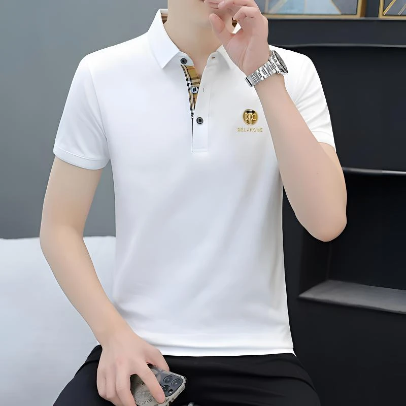 高档冰感男士polo衫潮流珠地棉翻领短袖t恤男ins潮牌男装半袖上衣