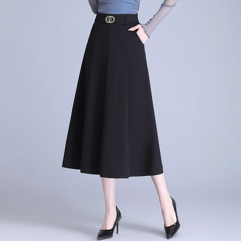 高腰显瘦百搭纯色半身裙2025春季新款韩版时尚洋气中长款A字裙潮