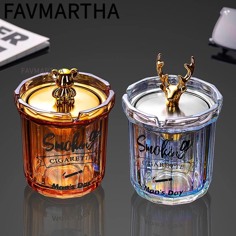 创意烟灰缸家用不锈钢漏斗防飞灰带盖办公室烟缸个性防风时尚烟盅