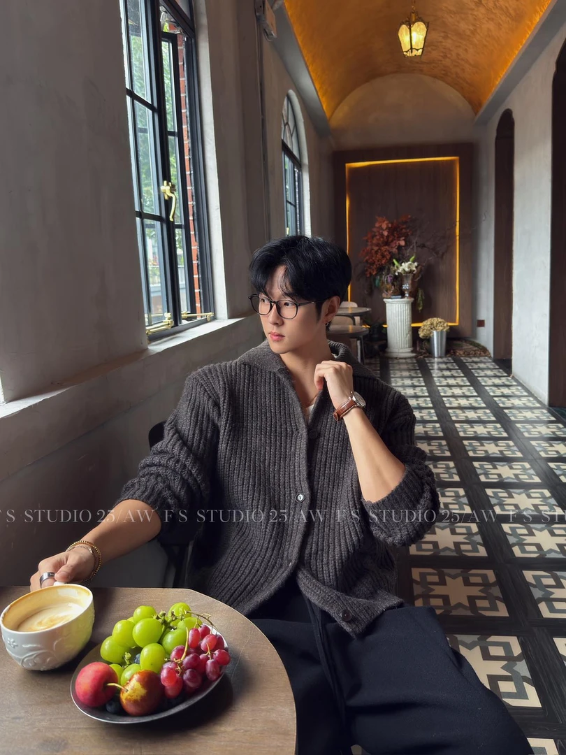 F.S 25A/W【加厚设计师粗针织】新贵保暖翻领毛衣开衫外套男秋冬