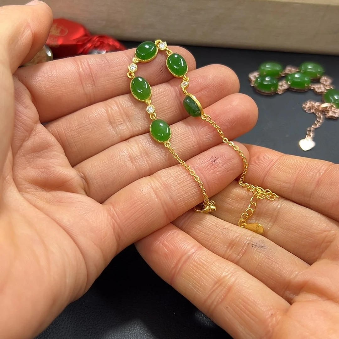 和田玉手链银S925镶嵌结*