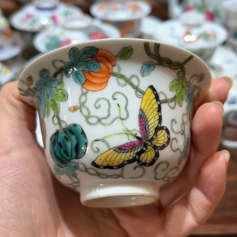 手绘茶杯盖碗壶承陶瓷