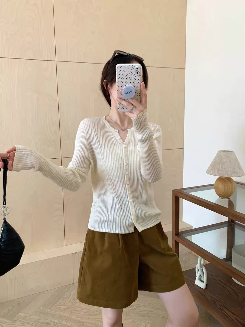 韩系花朵钩花女士开衫时尚修身纯色休闲女毛针织衫薄款打底