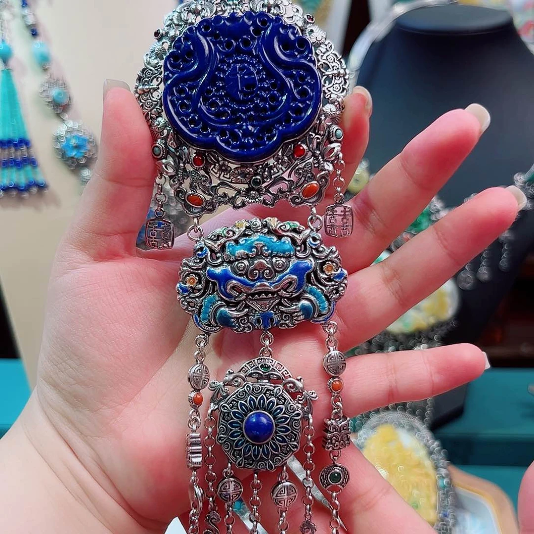 颈饰青金石银S925镶嵌国风