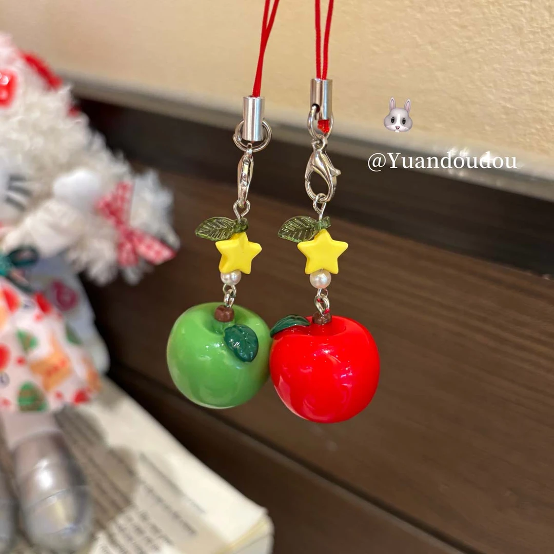 苹苹安安】有趣少女心 红苹果幸运可爱节日手机链手工串珠钥匙扣