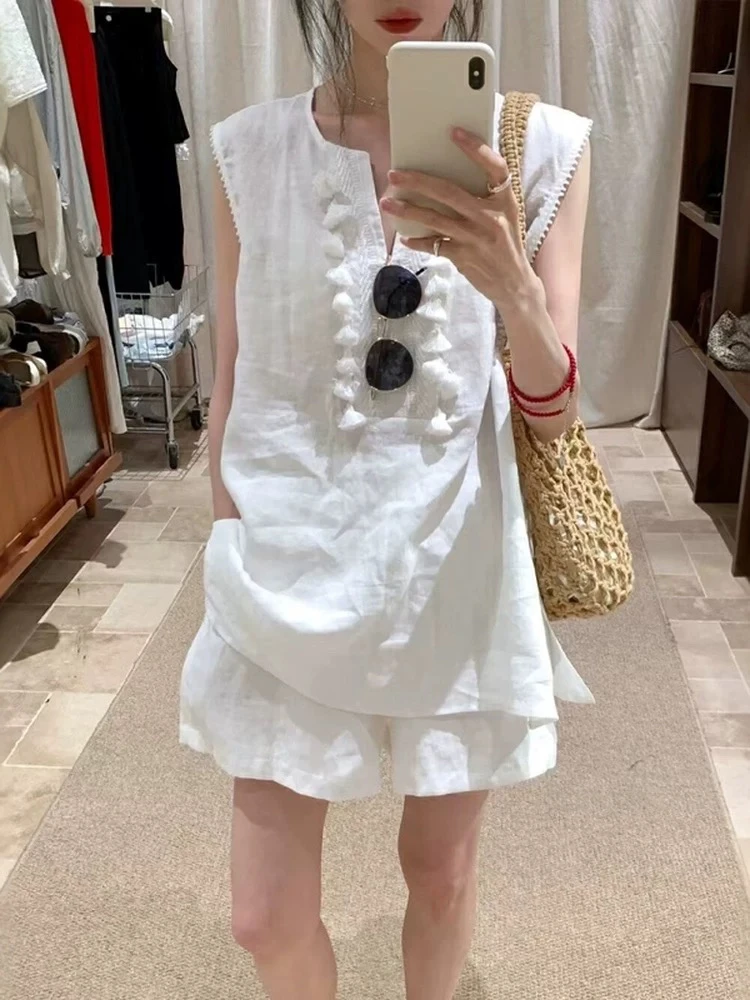 夏季新款韩系减龄无袖上衣与短裤时尚百搭套装156