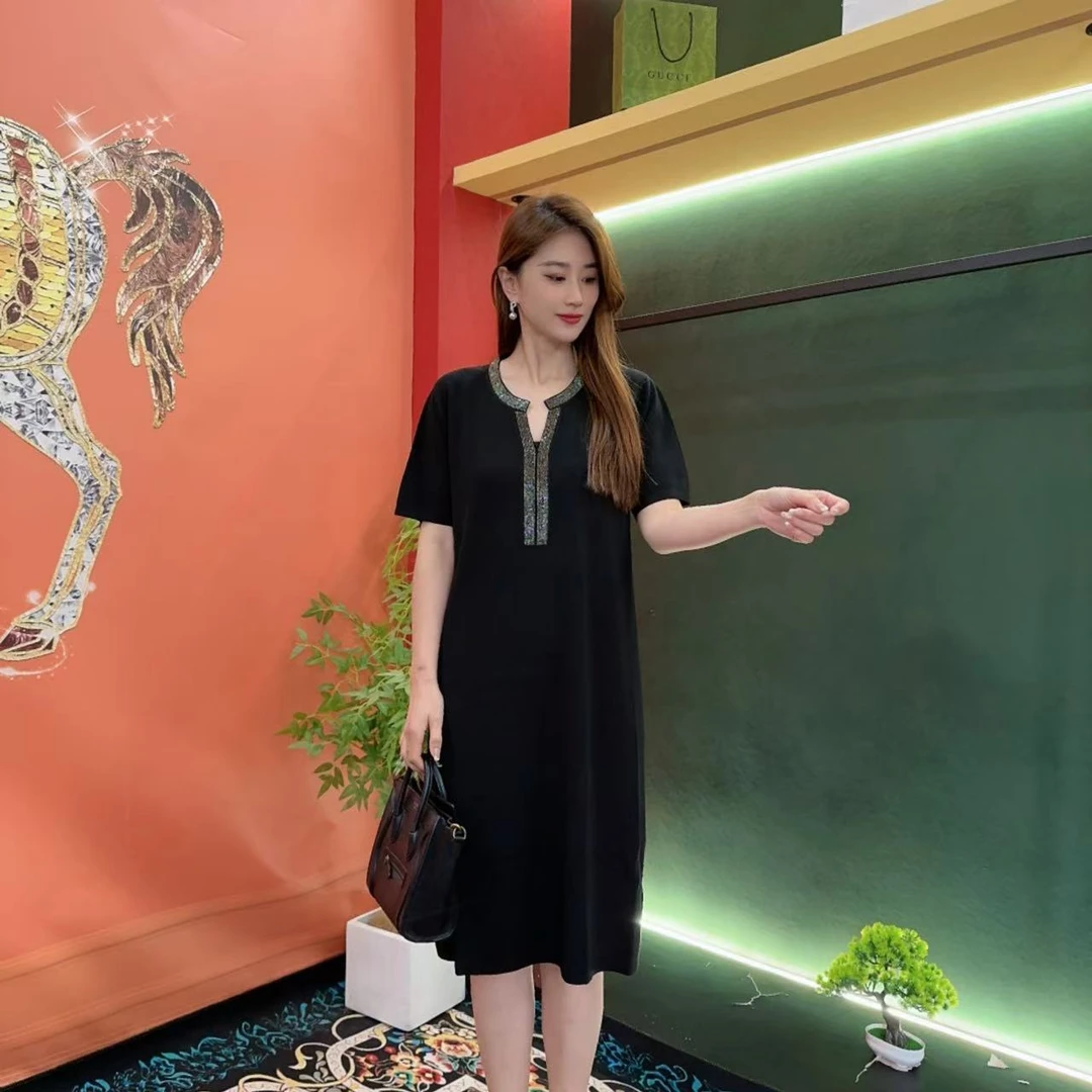 9245 多金大码气质减龄长款A字裙子夏季新款女装设计感连衣裙女