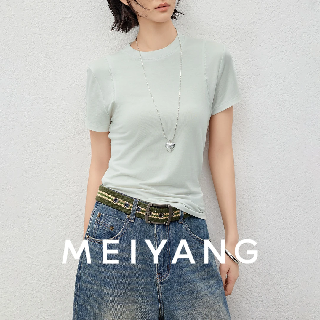 A美洋MEIYANG【欧若风】冰皮T恤凉感修身显瘦圆领短袖上衣-周二