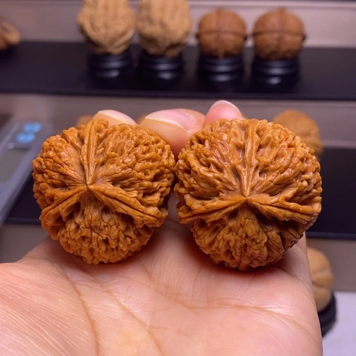 文玩核桃把件盘龙玉凤三楞17