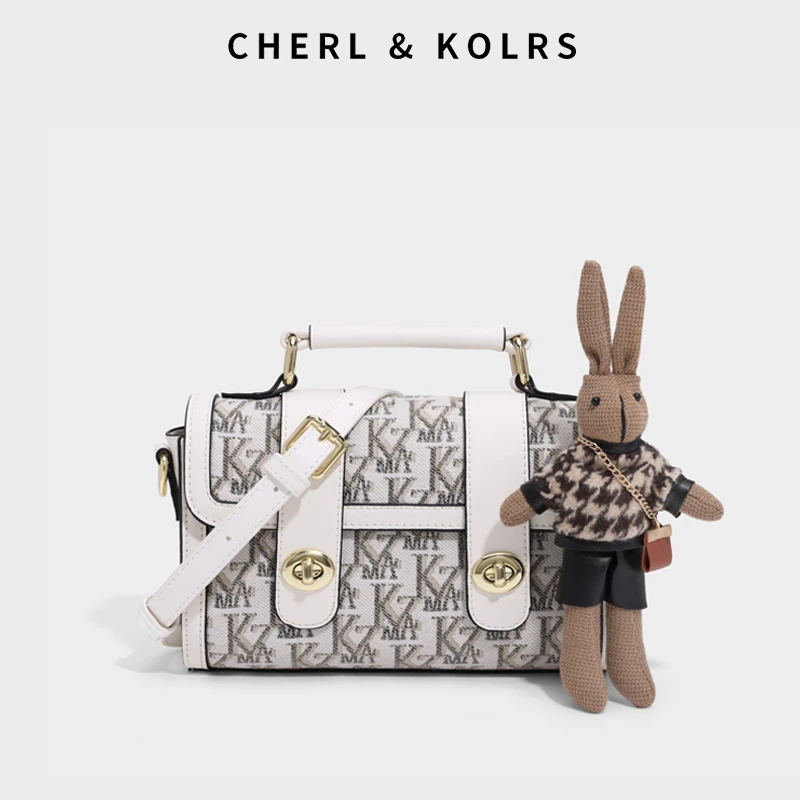 CherlKolrs精致刺绣女士斜挎包波士顿时尚白色大容量提花单肩女包