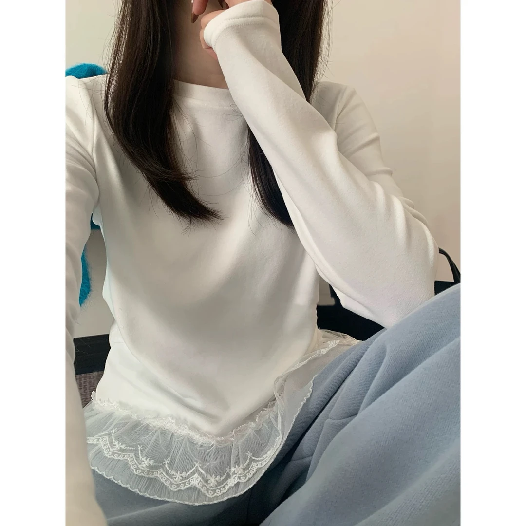 71012 2025 春款 长袖韩系蕾丝上衣