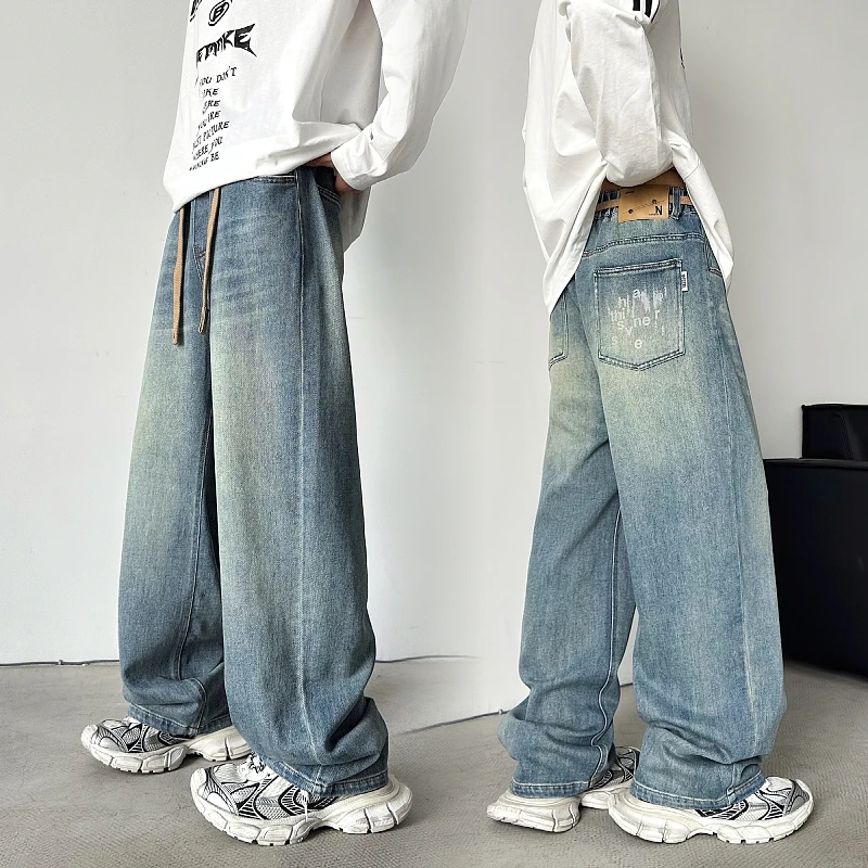 加长牛仔裤春季青少年初中高中学生长裤宽松休闲百搭潮流直筒裤