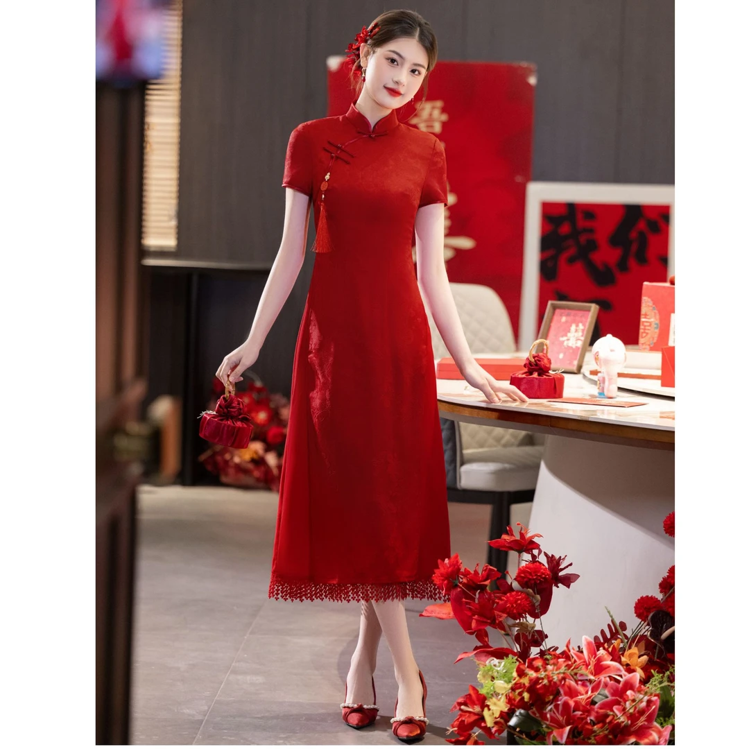 【朱颜】2025新款高端气质显白显瘦敬酒服结婚服订婚服新娘蕾丝旗袍