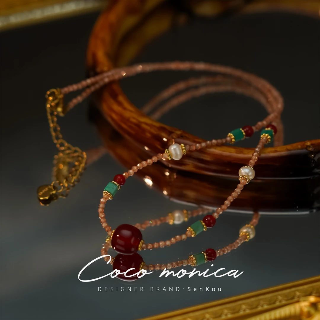 【小霞珠宝】锆石项链手工气质轻奢百搭复古小众彩色项链 WE564