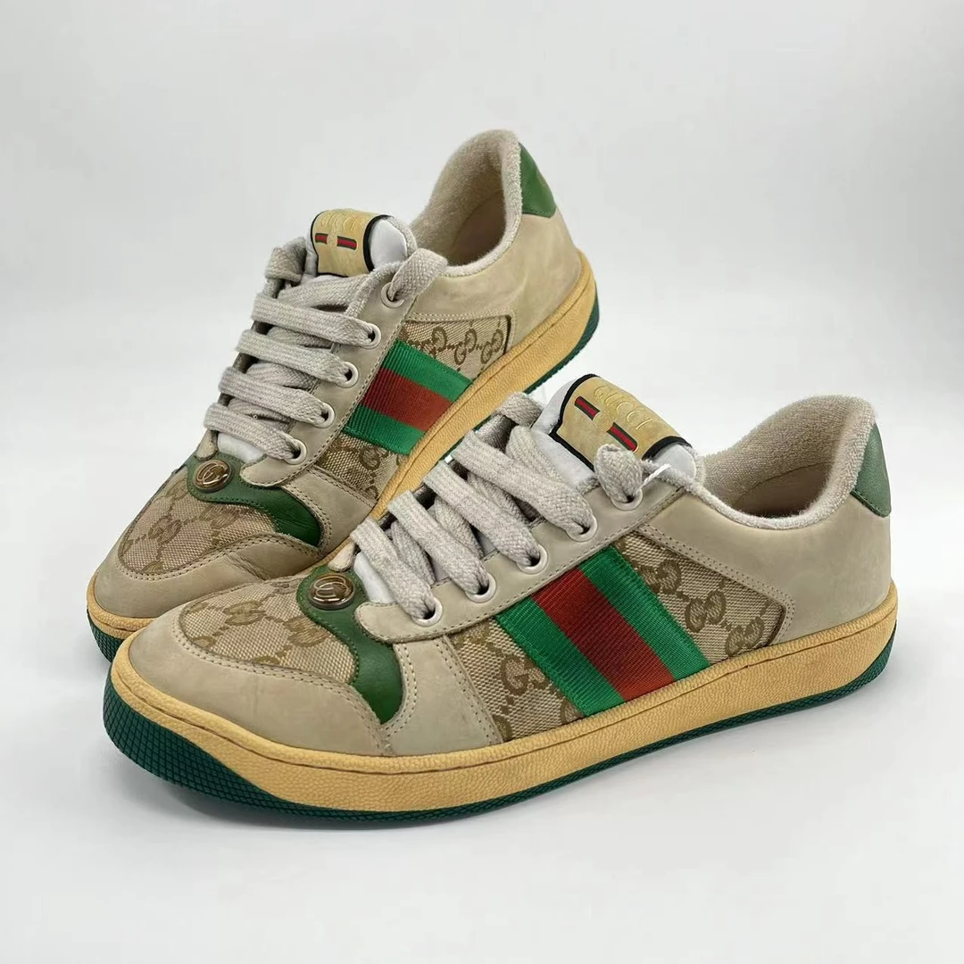 95新 GUCCI/古驰 36.5码/无配件/女鞋灰绿色低帮做旧脏脏鞋 045