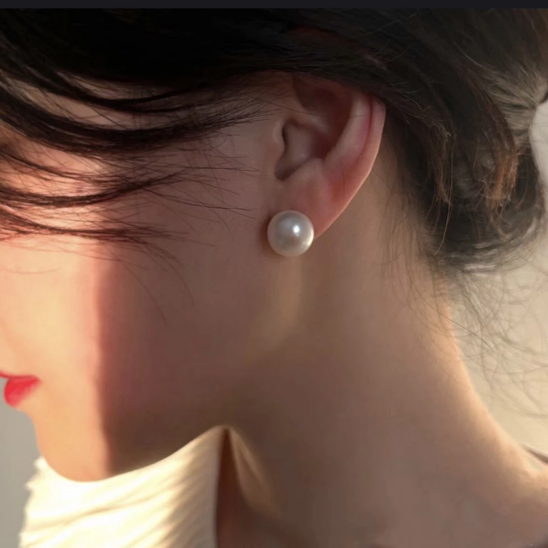 「新人必入款」10-11mm 正圆强光百搭 天然淡水珍珠耳钉s925银针