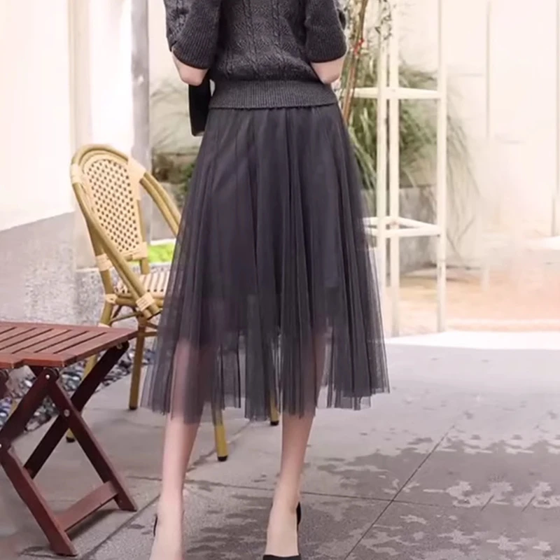 32755【贝系列】松紧腰网纱修身半身裙031Q01769