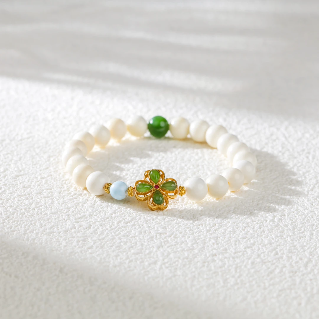 【景天】6mm猛犸牙工艺品 四叶草款 手串my