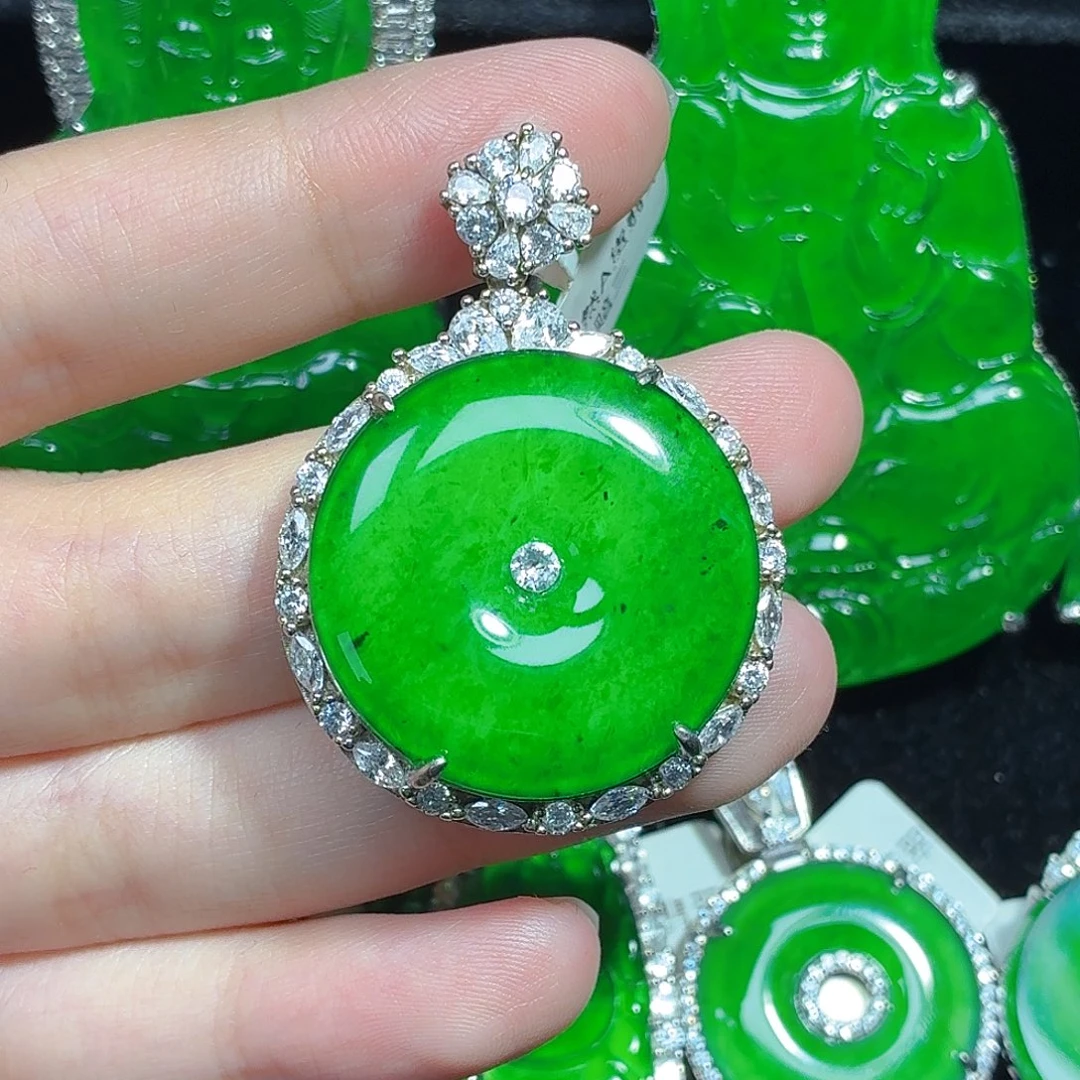 翡翠银S925镶嵌颈饰天然A货翡翠