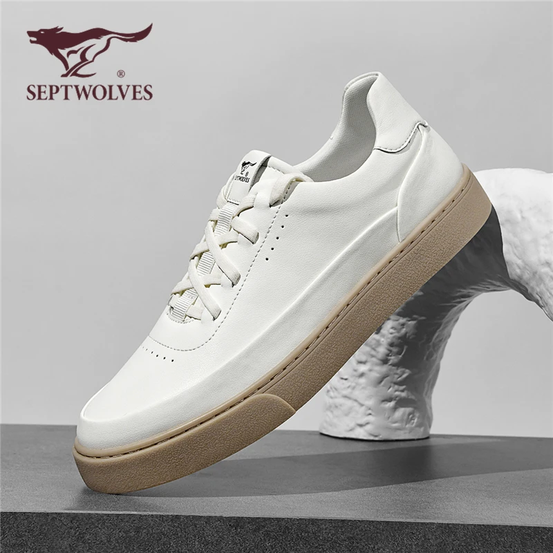 七匹狼秋季真皮软底休闲鞋德训鞋子男鞋百搭厚底小白鞋板鞋0990