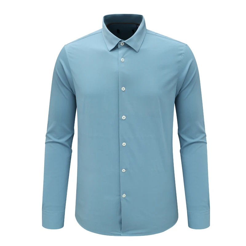 F3839鸟春秋男式长袖衬衫 百搭商务休闲上衣 浅蓝色弹力
