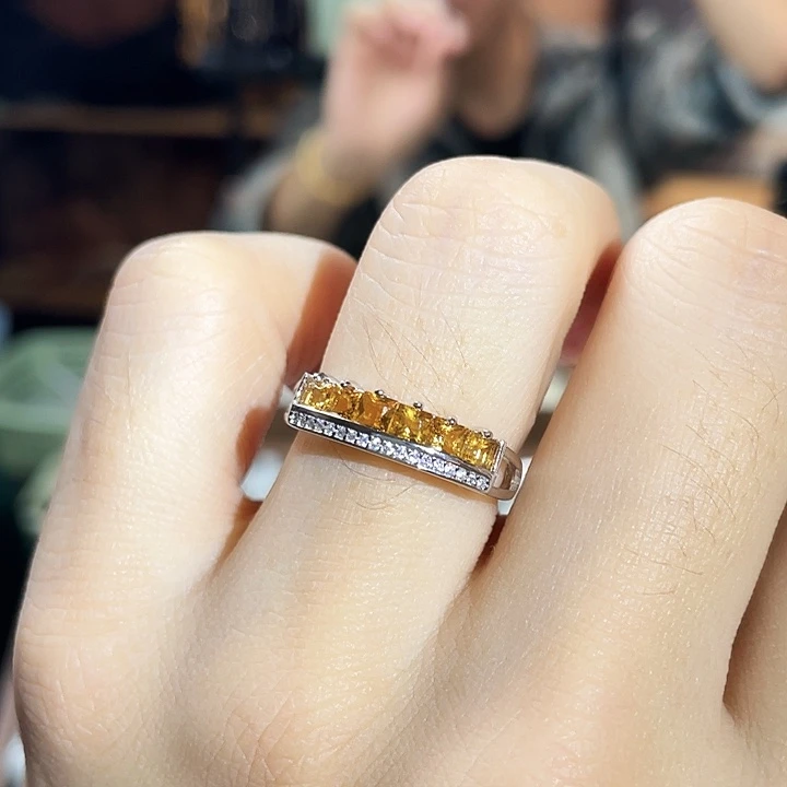黄晶戒指银S925镶嵌巴西浓黄