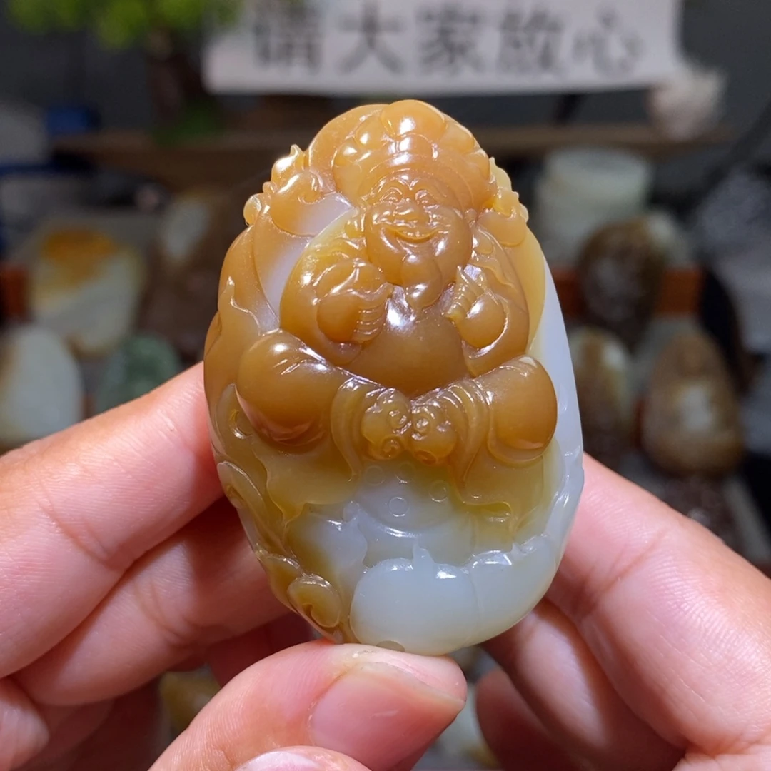 吊坠(不含链)未镶嵌和田玉（糖玉）財爷爷吊坠