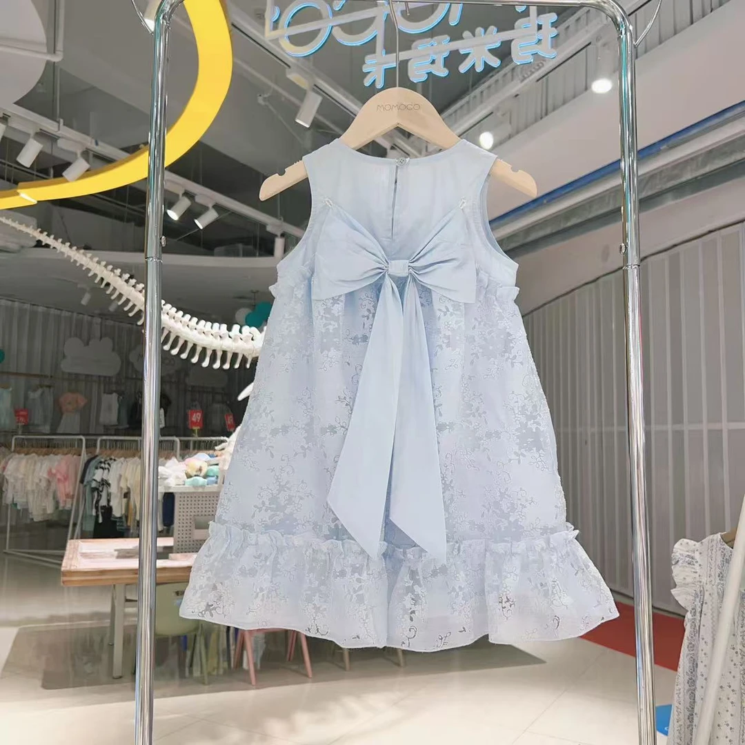 MOMOCO女童夏季洋气夏日海边甜美蝴蝶结无袖连衣裙77630477056