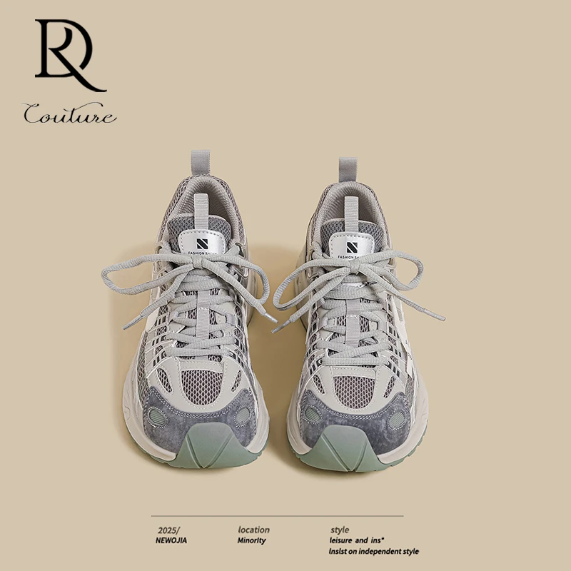 【DR专柜正品】2025秋季新款厚底老爹鞋女灰色炸街增高复古休闲鞋