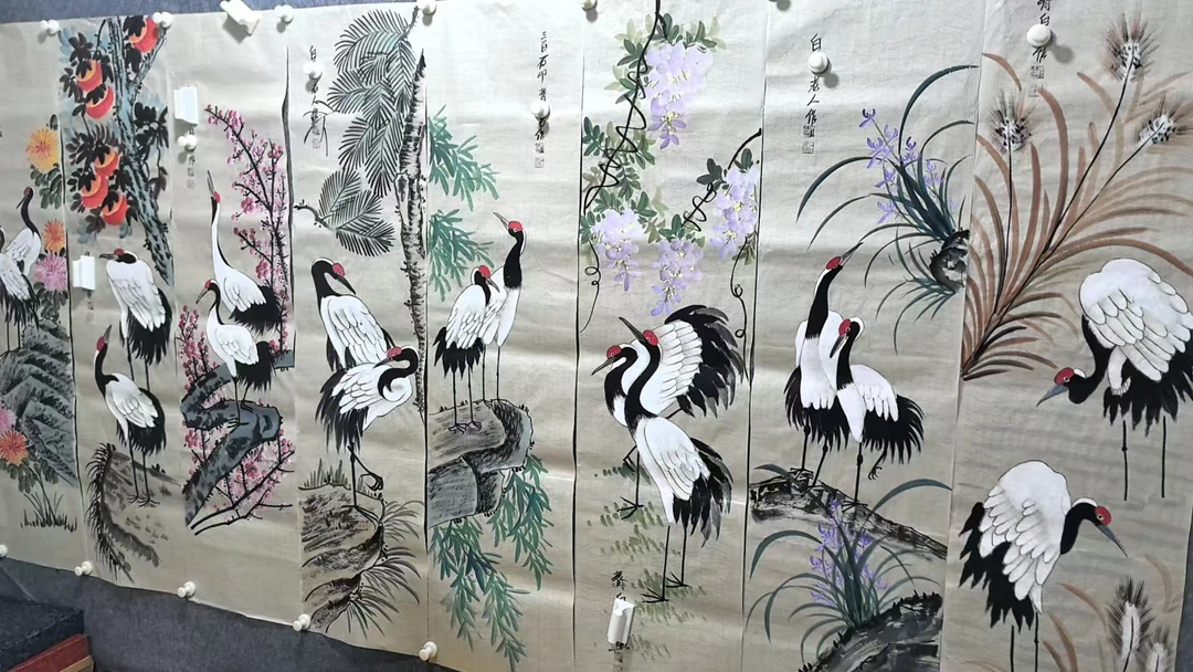 【仲奇】鹤八条屏画芯