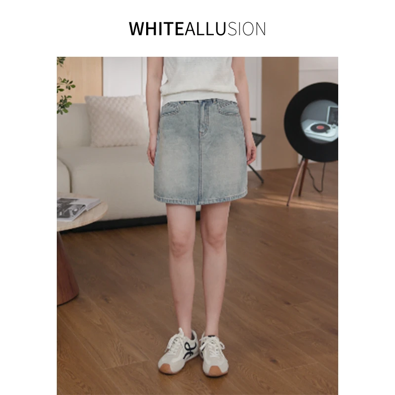 素典【风铃半裙】浅色高腰牛仔半身裙显瘦遮肚a字短裙4213