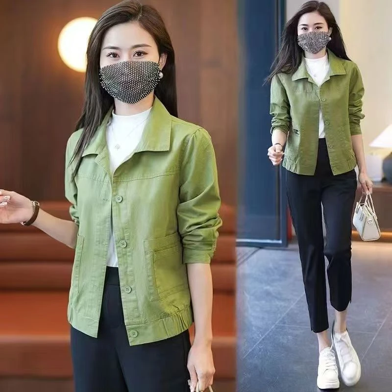 春秋薄款上衣外套中年女宽松休闲开衫妈妈装秋季小个子夹克棉风衣