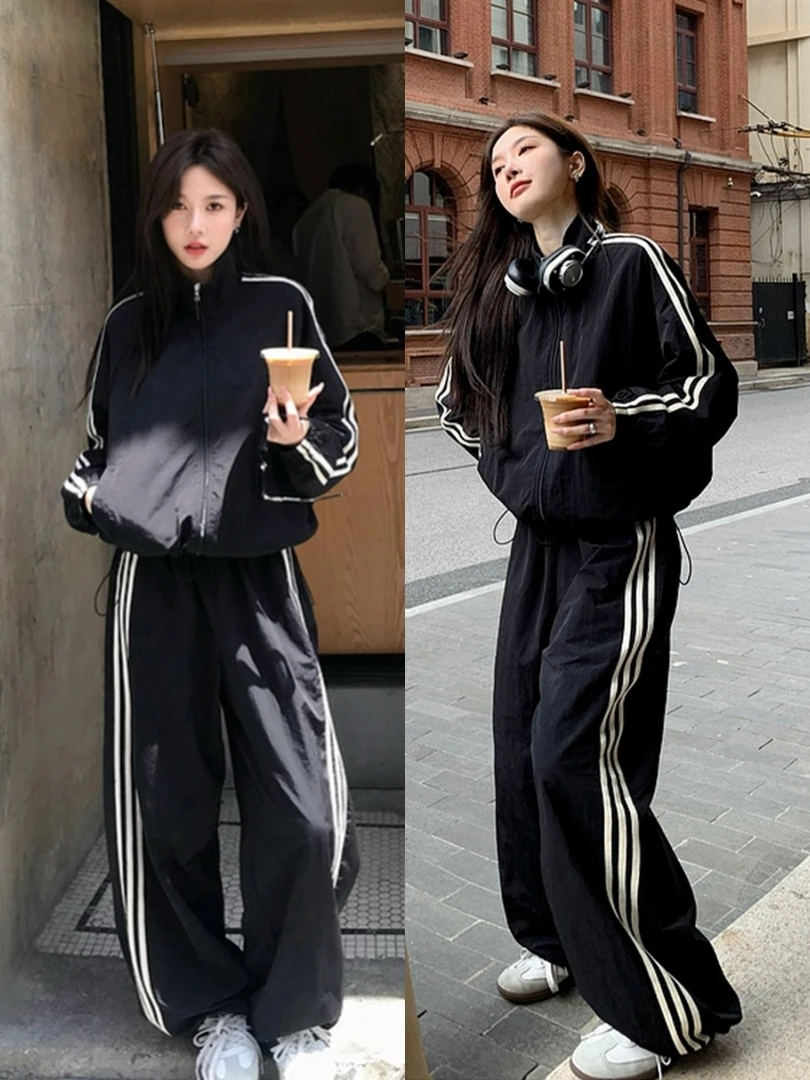 时尚高级感休闲运动服套装女秋季户外冲锋衣外套阔腿裤韩系两件套