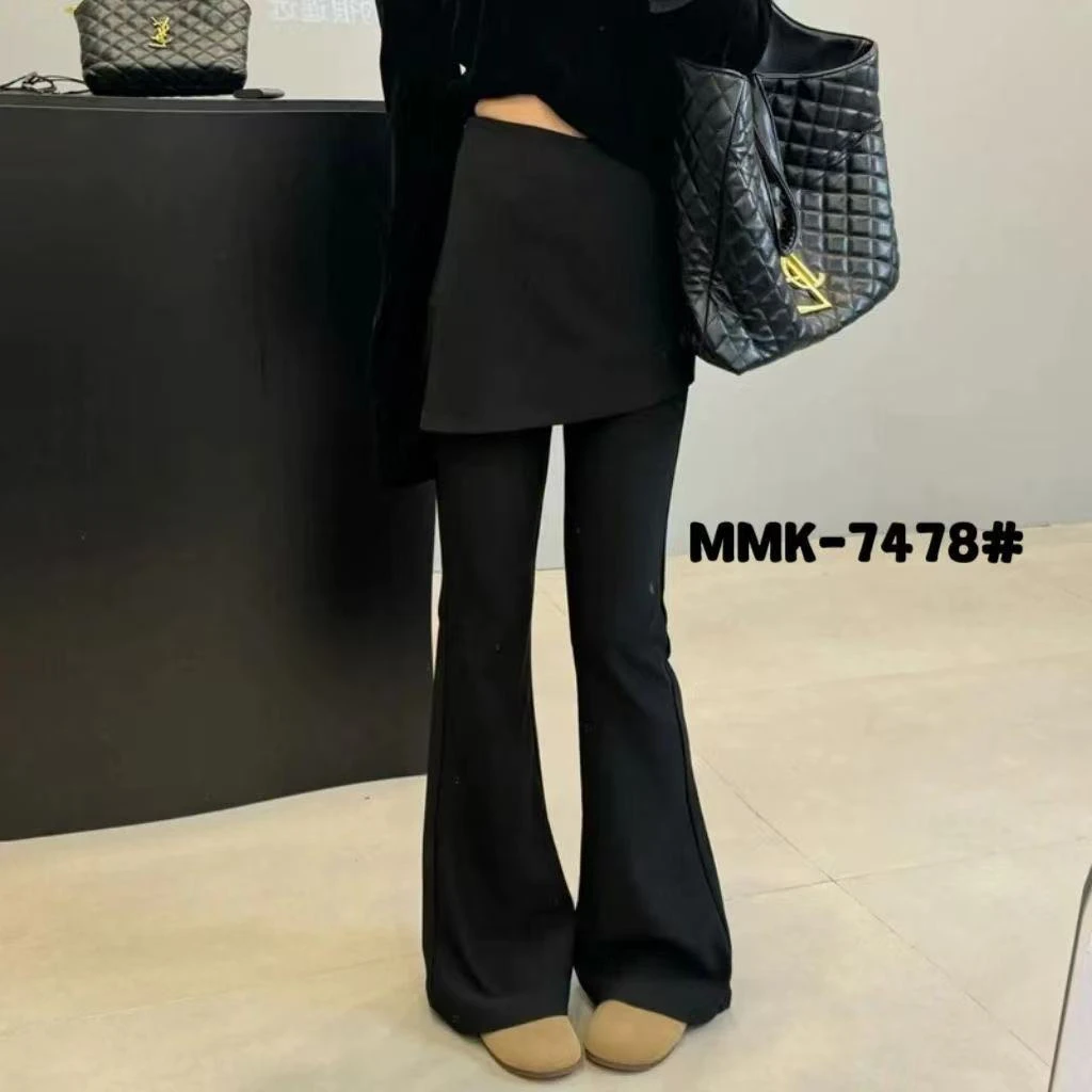 8276 假两件微喇裙裤2025新款设计感时尚修身显瘦屁帘休闲直筒裤