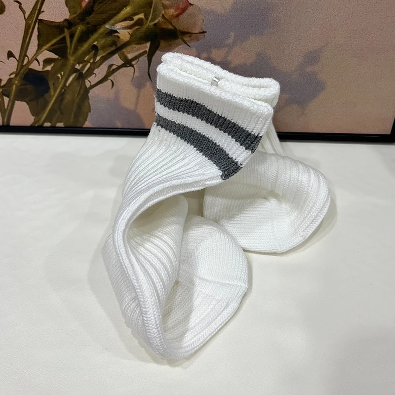 潮牌纯色复古潮流街头粗纱棉质中筒条纹堆堆袜运动袜子男女百搭款