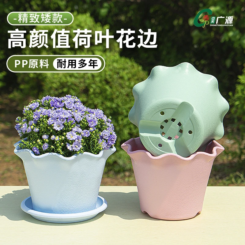 中天广源矮款荷叶边仿陶质抗摔耐造抗晒防滑防磨树脂花盆