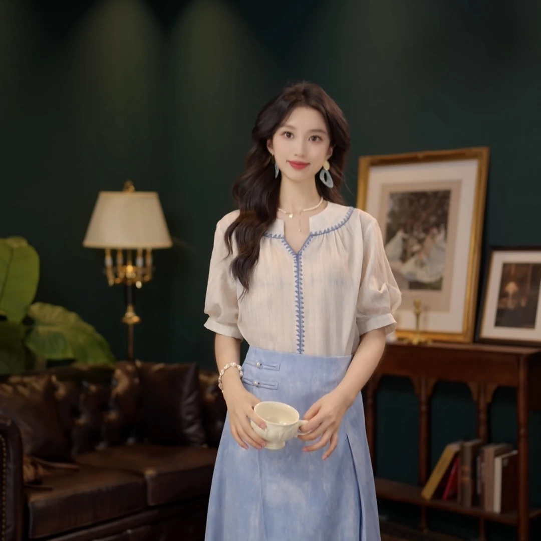 琦琦【苏打冰】甜美休闲百搭小众短袖女夏季上衣YE0706585