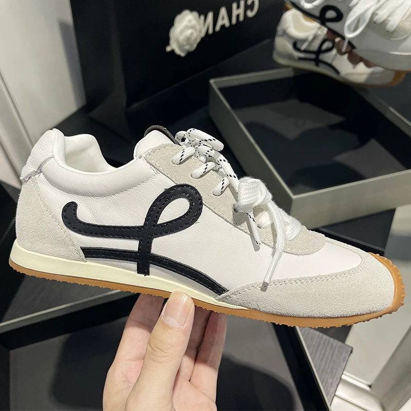 情侣德训鞋2025年春夏新款头层牛皮阿甘透气百搭平底休闲小白鞋女