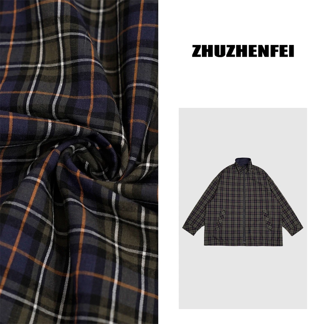 ZHUZHENFEI【街拍女王】两面穿100棉格子藏蓝色中长外套Z351081