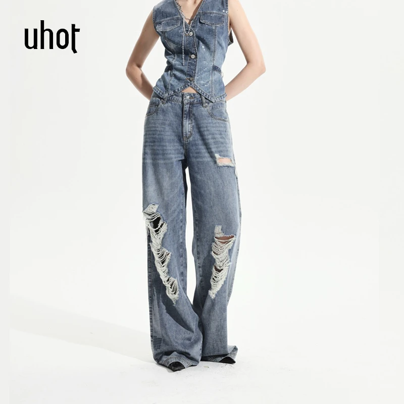 UHOT/诱货设计师品牌25夏 破洞 直筒牛仔裤 ganjue买手店