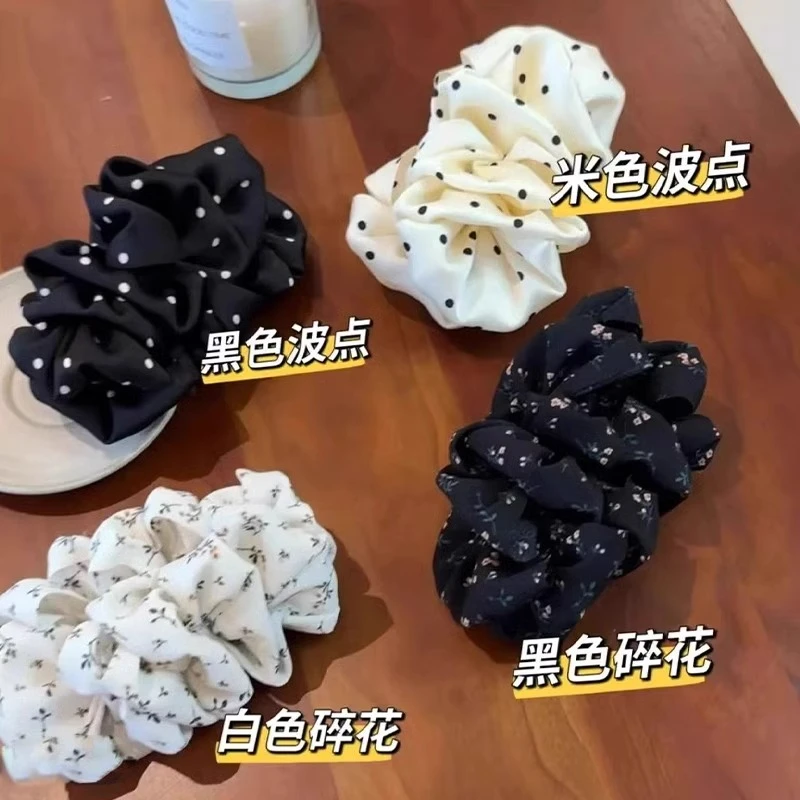 巨显发量！横着夹！新款褶皱云朵泡泡波点碎花甜妹氛围感香蕉夹发夹