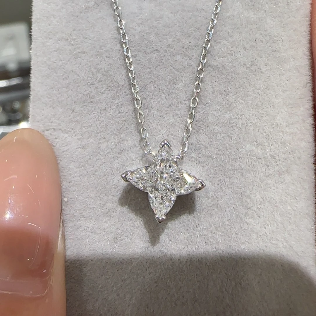 18K金镶嵌颈饰实验室培育钻石四芒星项链lv切1.2卡