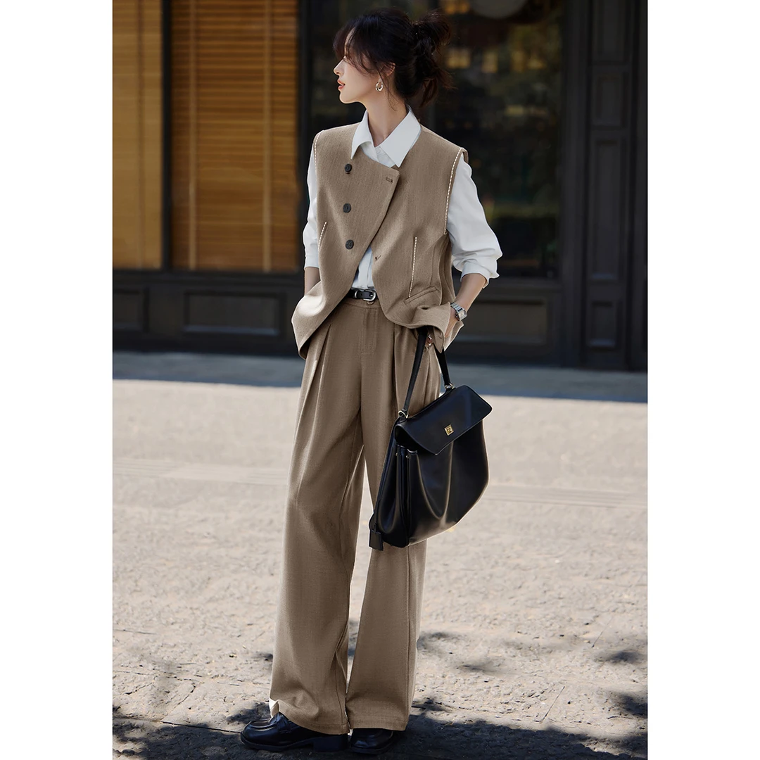 沫晗依美马甲阔腿裤套装秋高级感静奢风格雷系两件套女25583